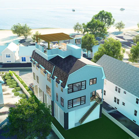 a aerial view of a house with a yard