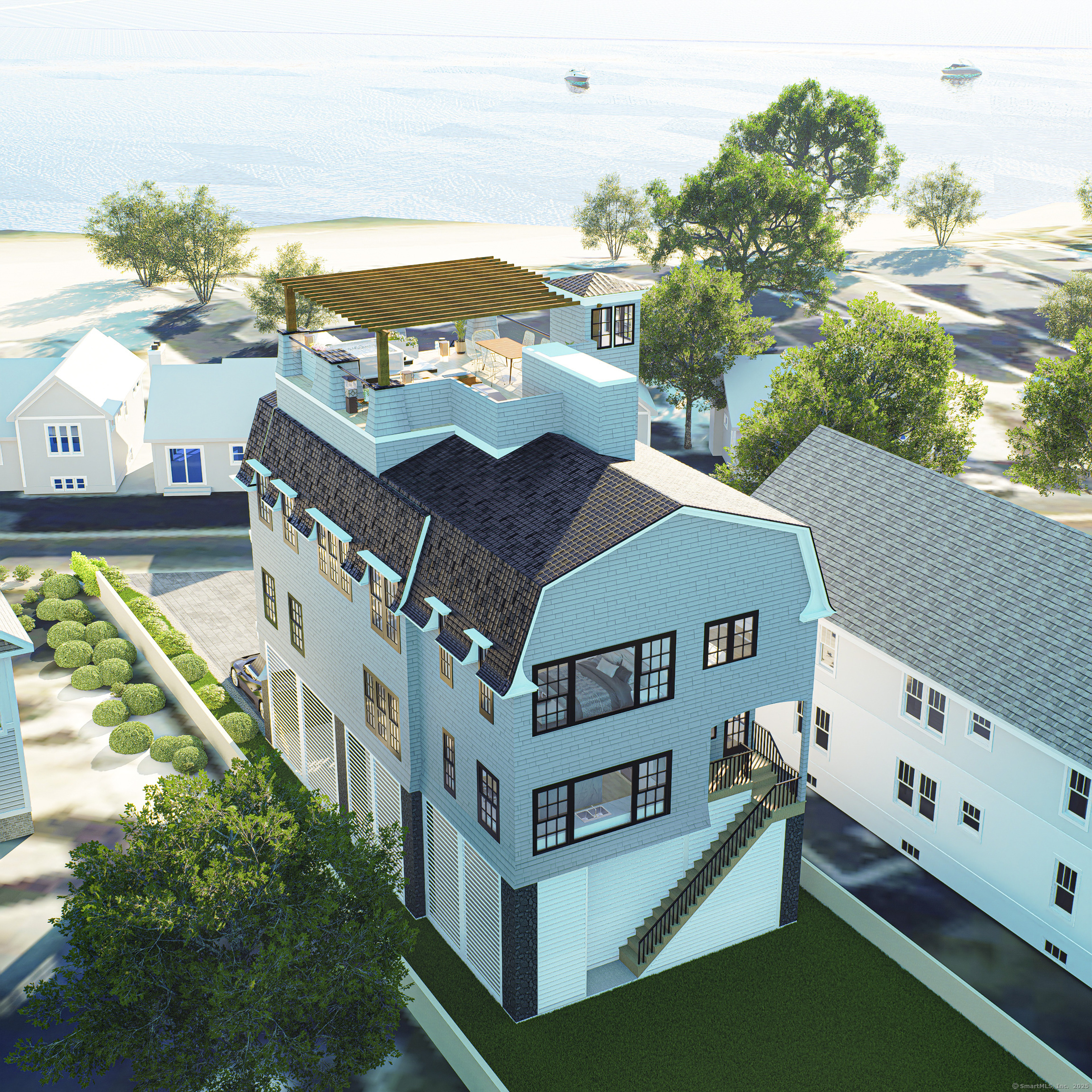 1008 Fairfield Beach Road Fairfield, CT 06824 - Photo 23 of 27 a aerial view of a house with a yard