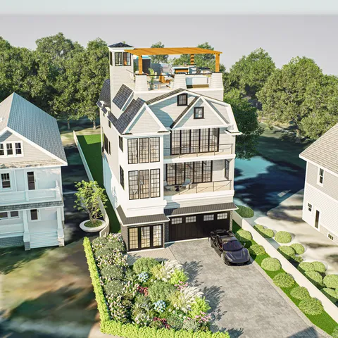 an aerial view of a house with a swimming pool