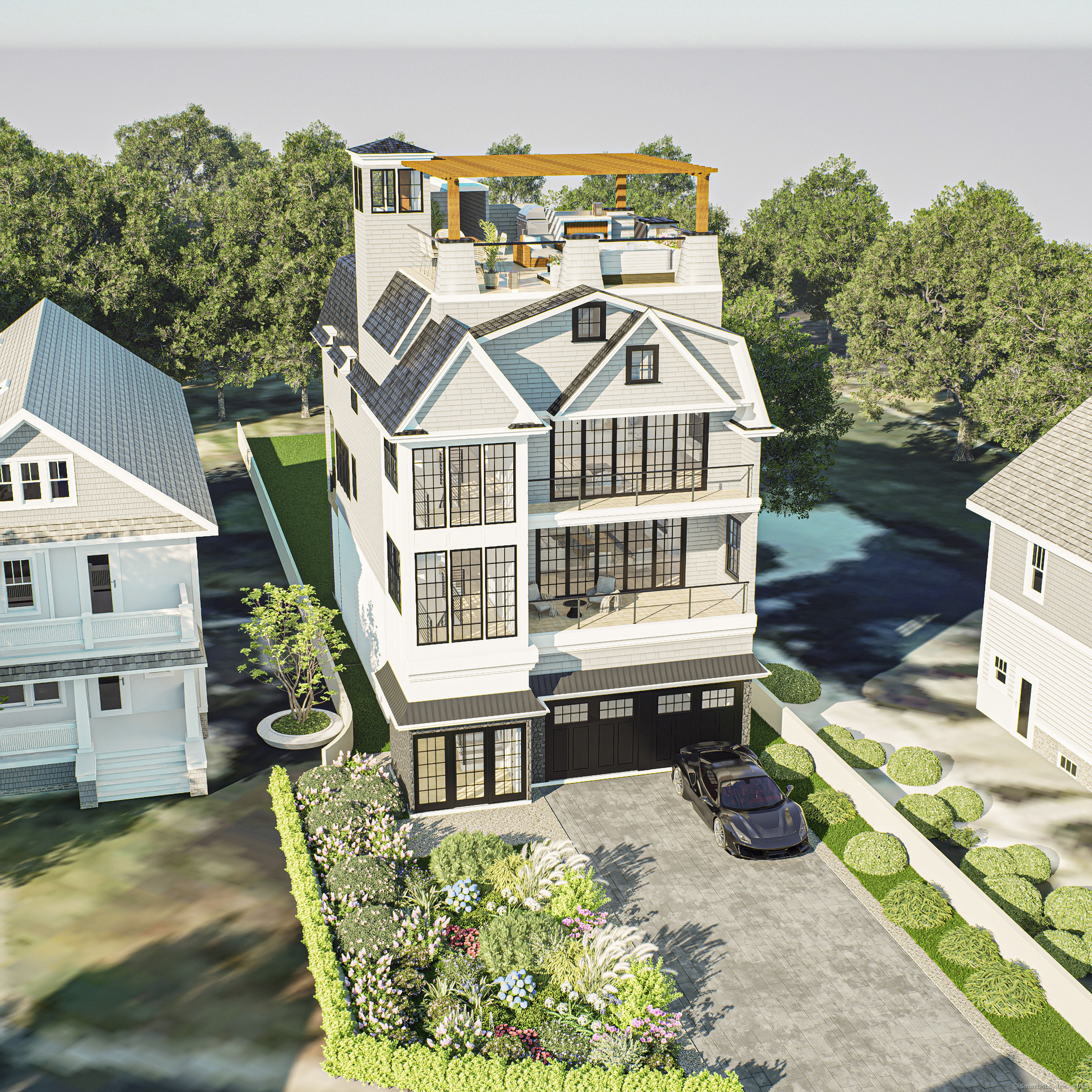 1008 Fairfield Beach Road Fairfield, CT 06824 - Photo 25 of 27 an aerial view of a house with a swimming pool