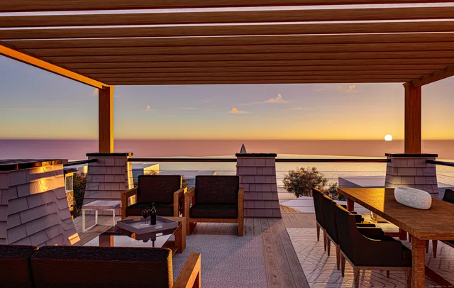 a view of a terrace with seating space