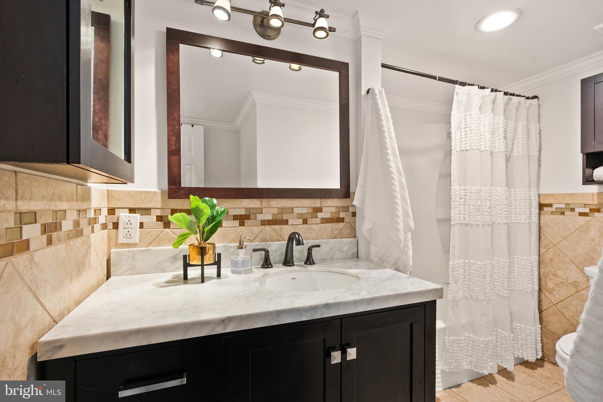 1401 North Rhodes Street, Unit 102 Arlington, VA 22209 - Photo 14 of 21 a bathroom with a sink vanity and a mirror