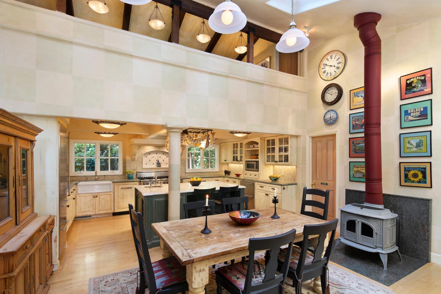 135 Summit Road Woodside, CA 94062 - Photo 5 of 27 a view of a dining room with furniture and chandelier