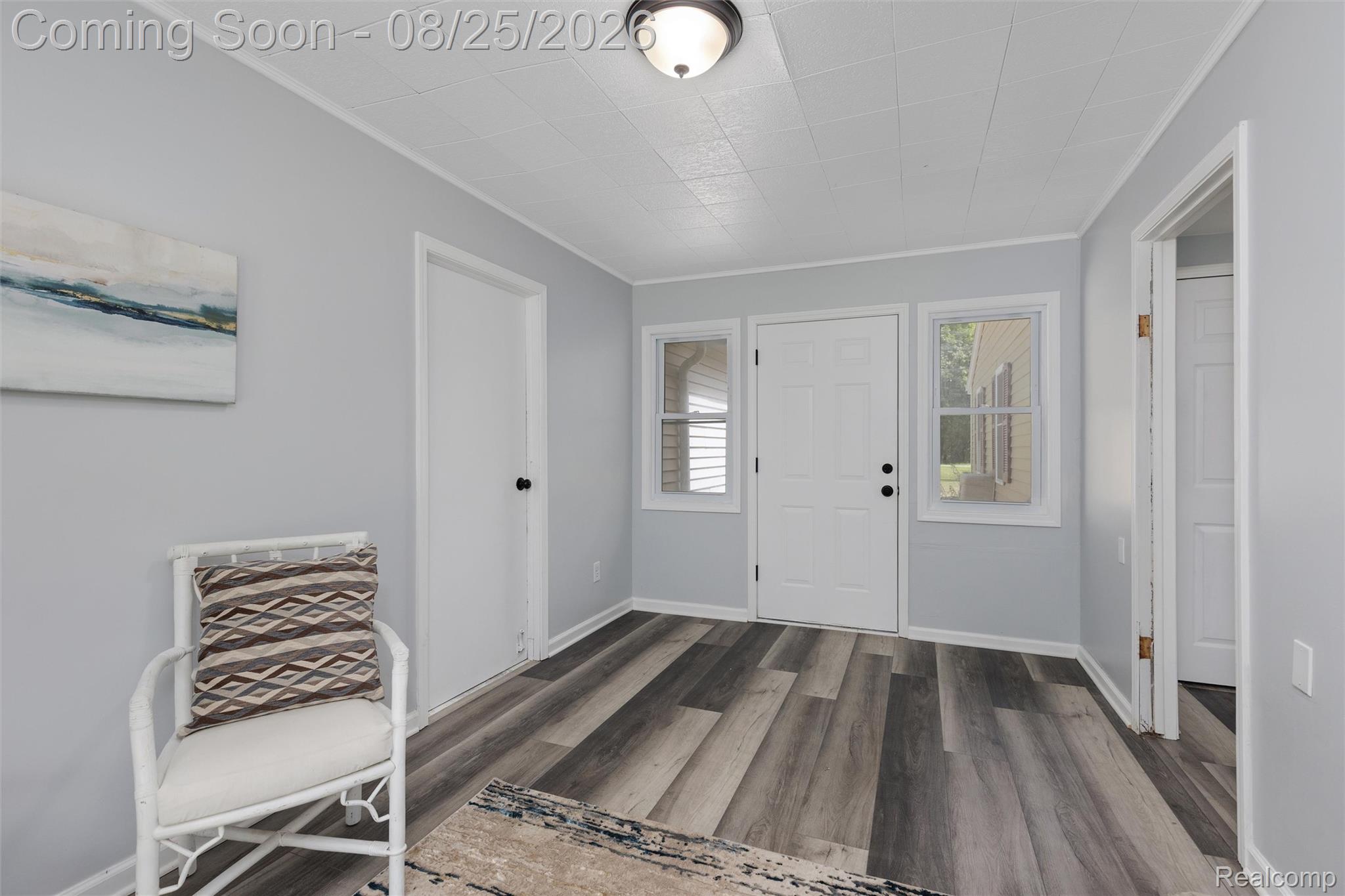 1156 Rinn Street Burton, MI 48509 - Photo 18 of 25 Light gray wall paint, wood-finish flooring, white trim, recessed panel door, and ceiling-mounted light fixture