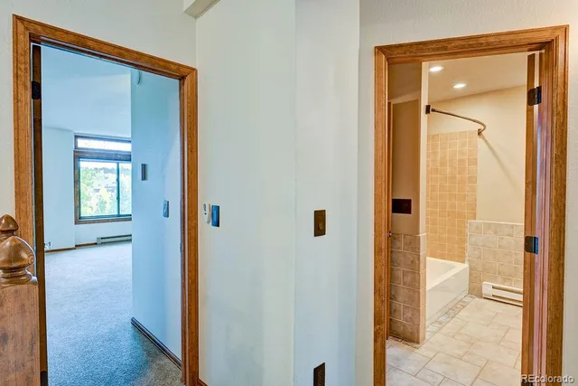 a view of a bathroom from a hallway
