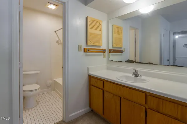 a bathroom with a sink a toilet and a mirror