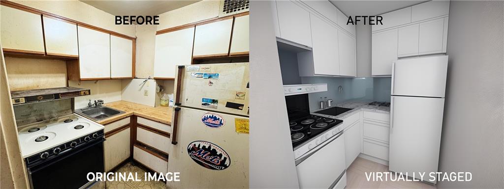 1075 Sheepshead Bay Road, Unit 2J Brooklyn, NY 11229 - Photo 6 of 9 a kitchen with a refrigerator a stove top oven a sink and cabinets