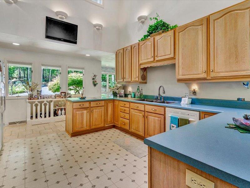 121 Spring Drive Huddleston, VA 24104 - Photo 22 of 70 a kitchen with stainless steel appliances granite countertop a sink a stove cabinets counter space and a window