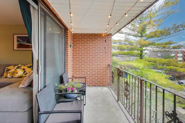 a view of a porch with furniture