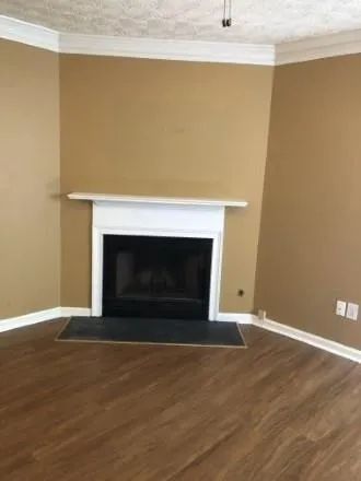 a room with a fireplace