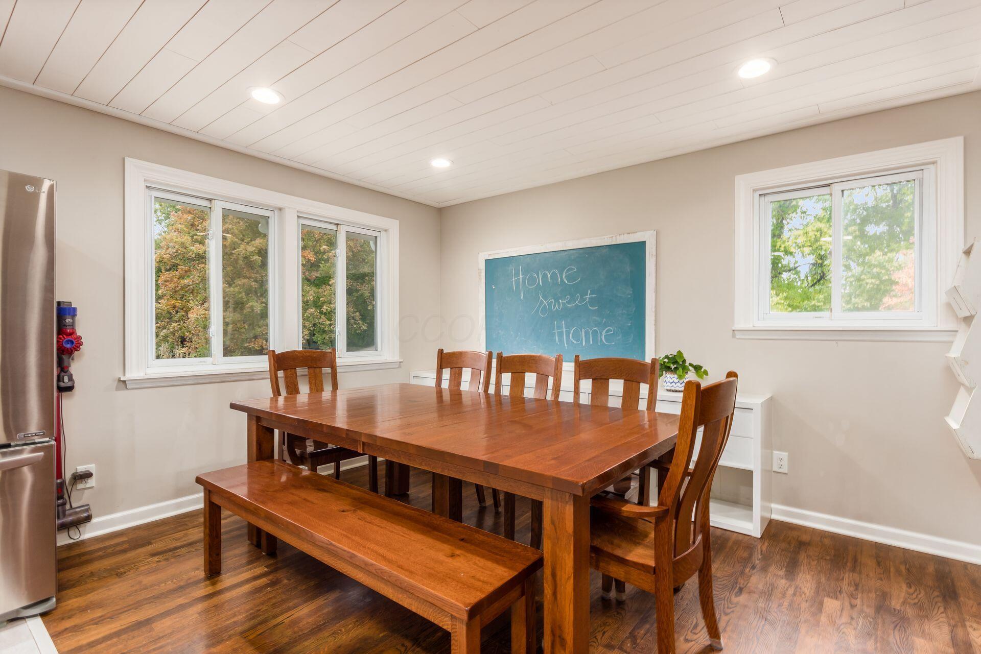 9221 London Road Orient, OH 43146 - Photo 19 of 51 Open concept dining room and kitchen with shiplap ceiling, lots of light and loads of storage. Measures 12'9" x 22'3"