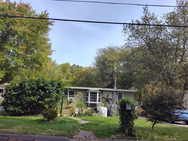 a view of a yard with a fountain and a tree