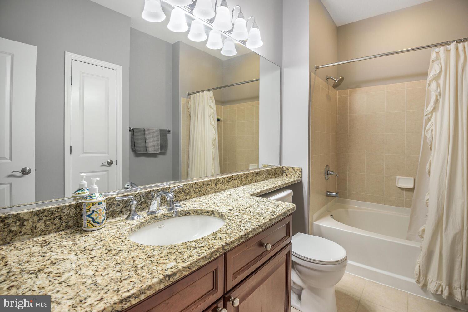 11700 Old Georgetown Road, Unit 1604 North Bethesda, MD 20852 - Photo 13 of 41 a bathroom with a granite countertop sink toilet and shower