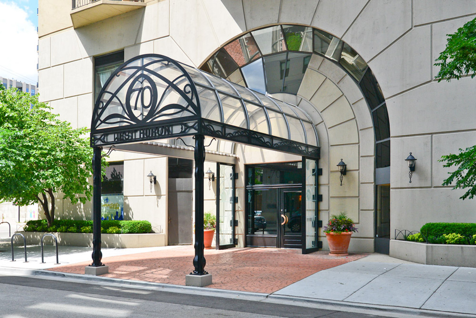 a view of a building with a front door