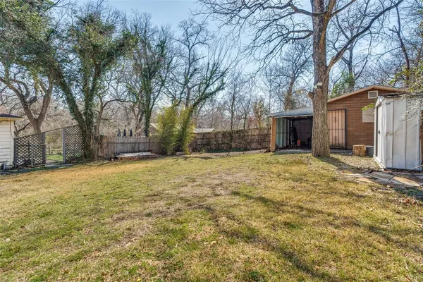 a view of backyard and trees