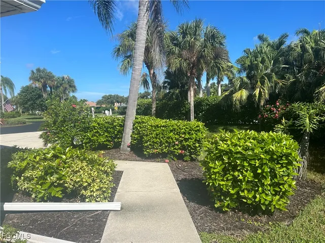 a view of a garden with a pathway