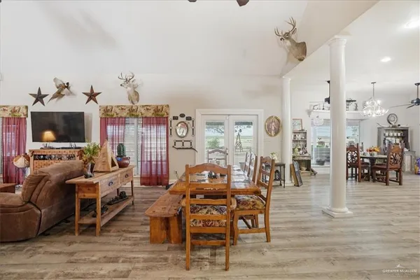 a view of a livingroom with furniture and a table