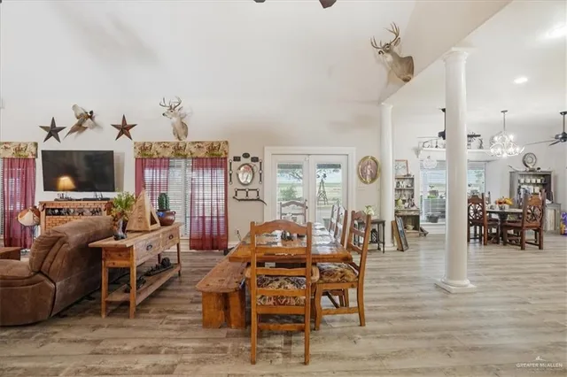 a view of a livingroom with furniture and a table