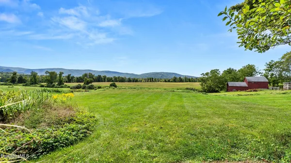a view of a garden with houses