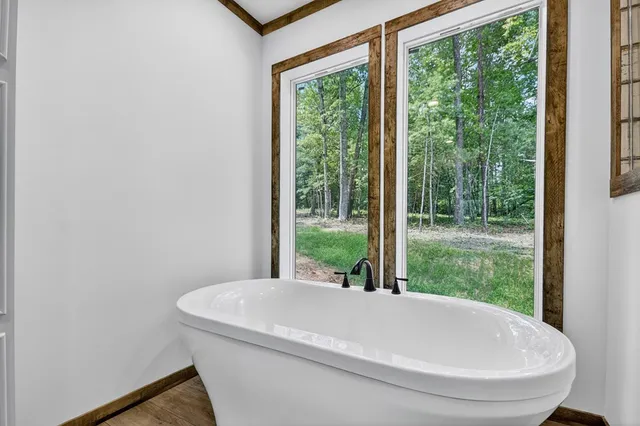 a bathroom with a bathtub