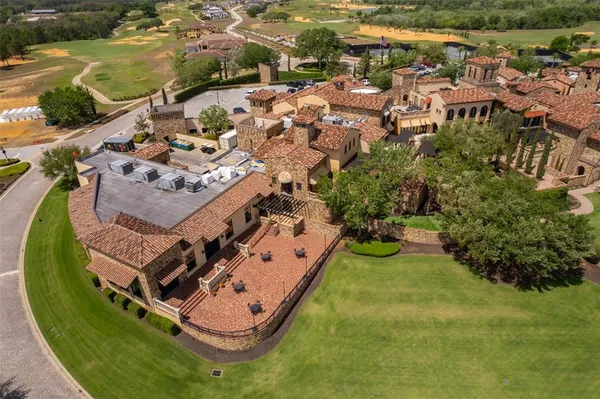 an aerial view of a swimming pool