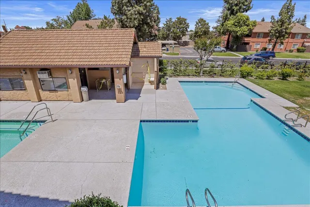 an outdoor space with seating