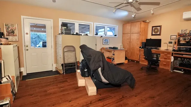 a view of a balcony with chairs