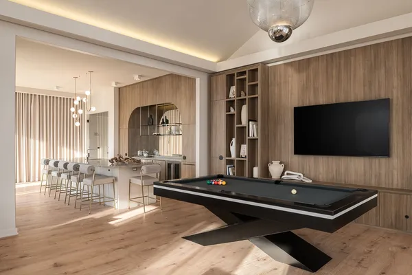 a living room with furniture flat screen tv and a large window