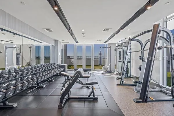 a view of a room with gym equipment