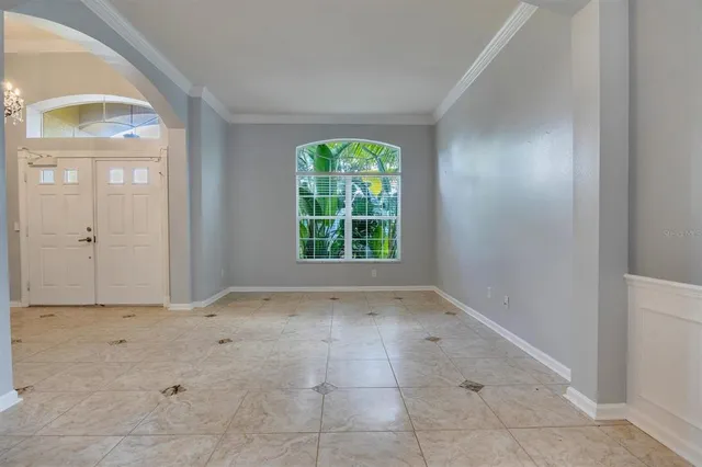 a view of a chandelier in a room
