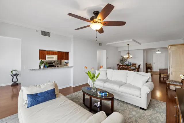 a view of a livingroom with furniture and a potted plant