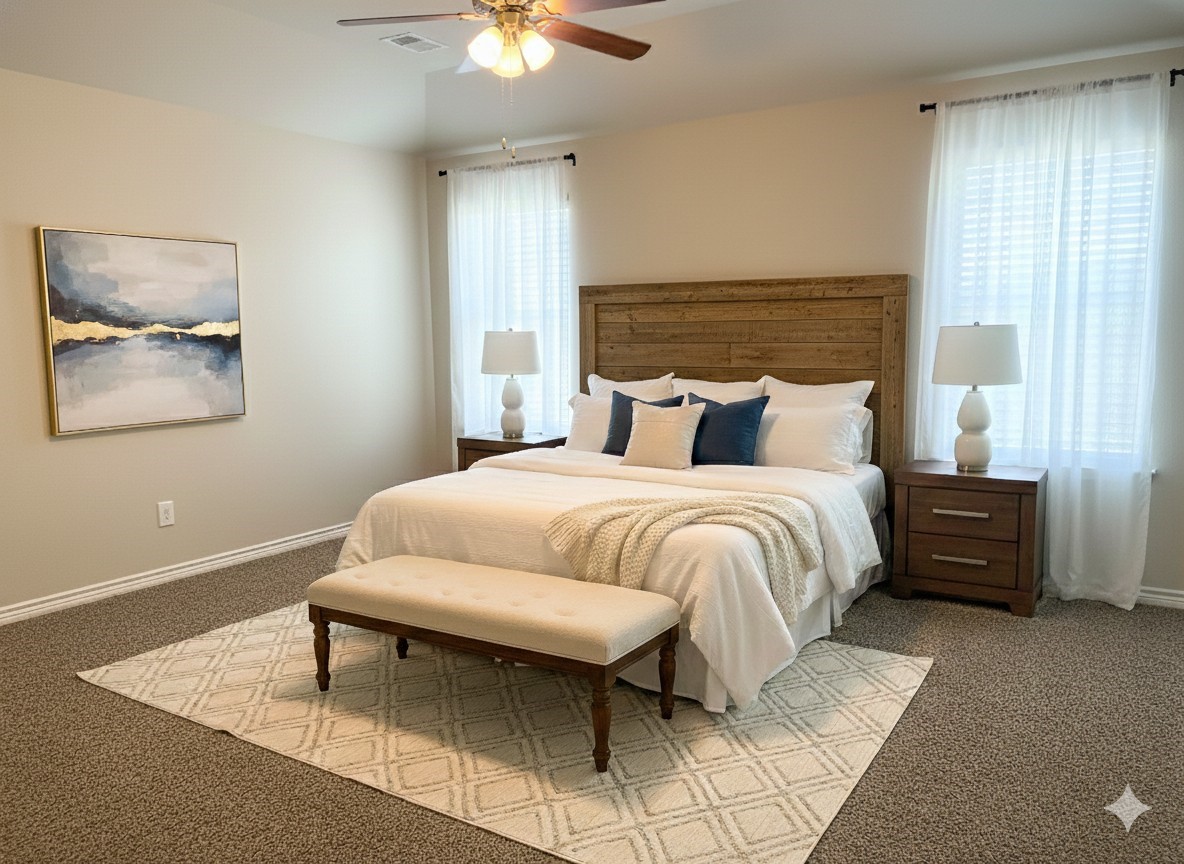 610 Legrand Street Brenham, TX 77833 - Photo 4 of 14 a bedroom with a bed and a chandelier