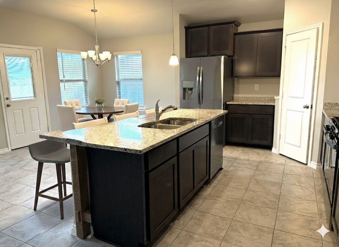 610 Legrand Street Brenham, TX 77833 - Photo 7 of 14 a kitchen with a sink refrigerator and cabinets