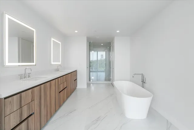 a view of a swimming pool with a garden