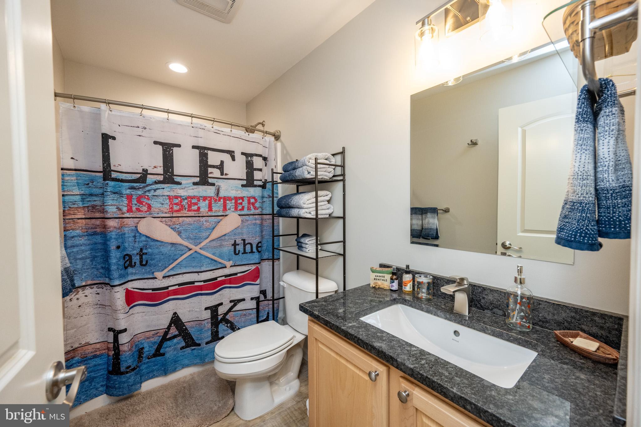 1488 Marsh Hill Road McHenry, MD 21541 - Photo 33 of 64 a bathroom with a granite countertop sink and a toilet