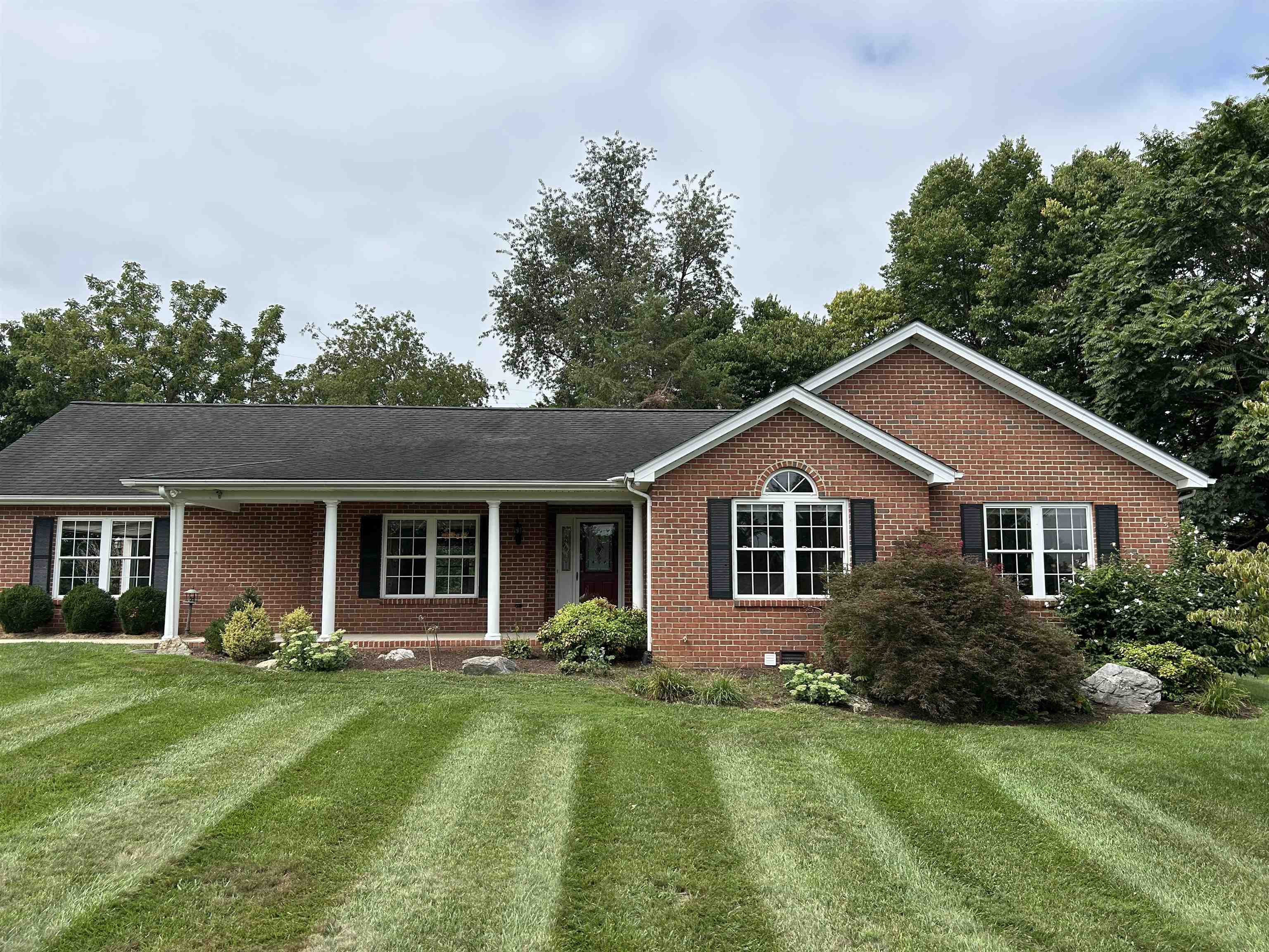 a front view of house with yard and green space