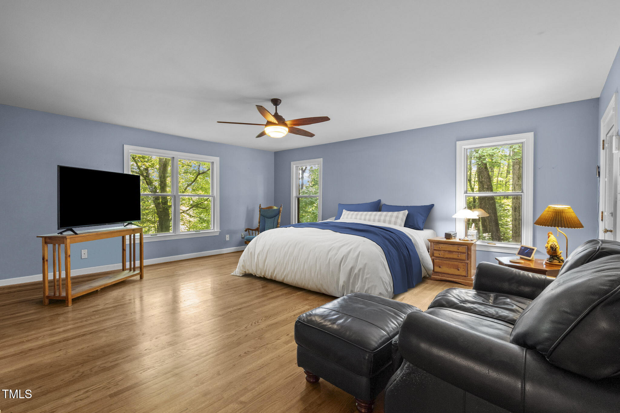 4811 New Sharon Church Road Hillsborough, NC 27278 - Photo 35 of 84 a bedroom with furniture and a flat screen tv