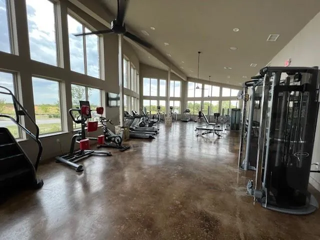 a view of a room with gym equipment