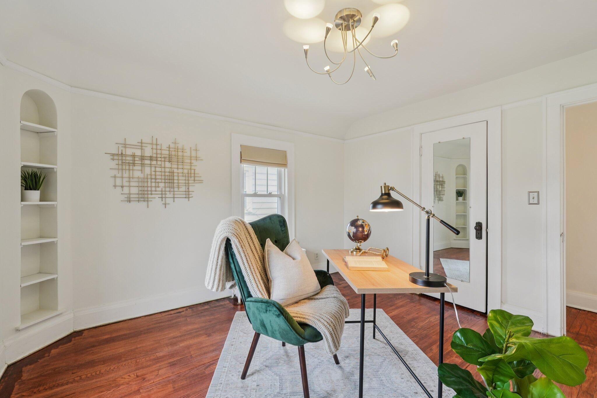 5671 North Bay Ridge Avenue Whitefish Bay, WI 53217 - Photo 18 of 39 Staged as office but could be large bedroom...either way, note coved ceiling and another built-in shelving alcove.
