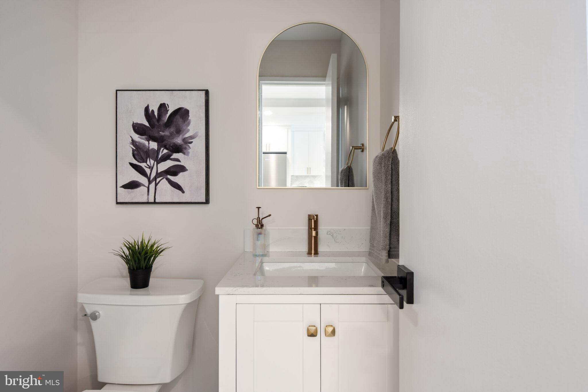 1309 4th Street Southwest, Unit TH9 Washington, DC 20024 - Photo 19 of 63 a bathroom with a sink a mirror and a toilet
