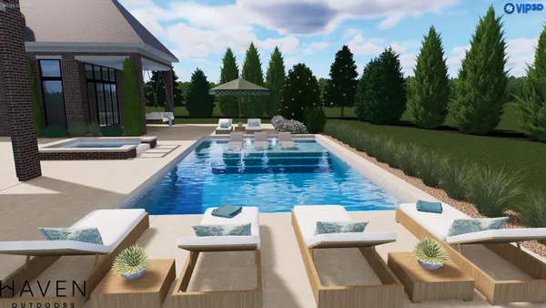 a view of a patio with couches and table with garden view