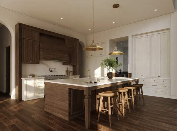 a kitchen with stainless steel appliances granite countertop a stove a refrigerator a kitchen island a sink and a wooden cabinets