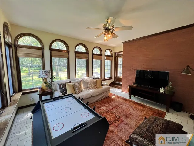 a view of a garden with a slide