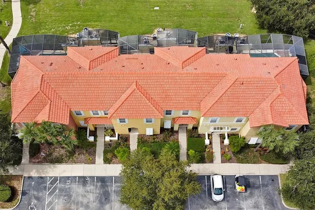 a view of a swimming pool with a garden