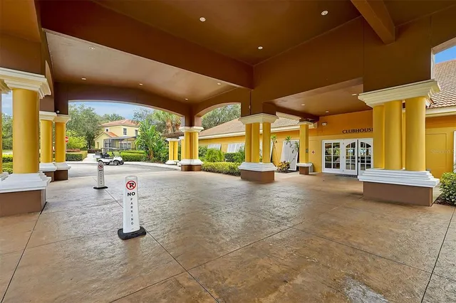 a view of a park with swings