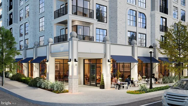 a front view of a building and a street