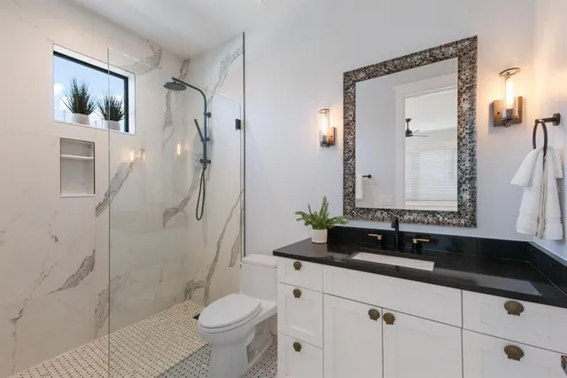 a view of a terrace with wooden floor and city view