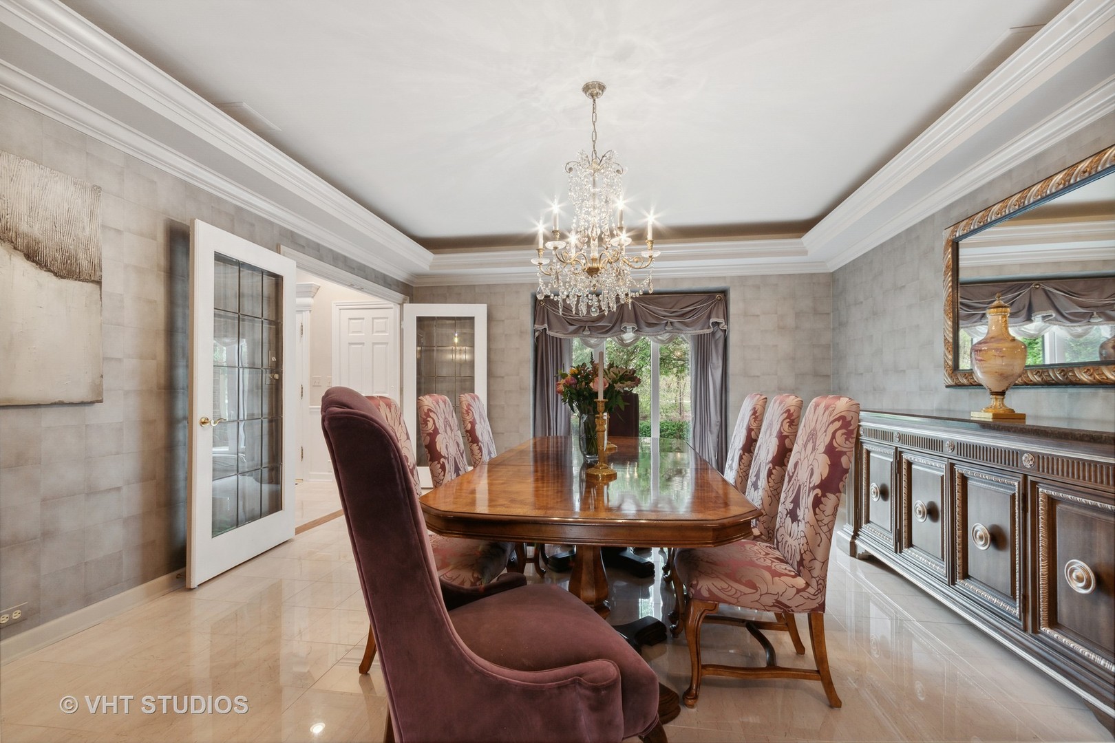 211 Otis Road Barrington Hills, IL 60010 - Photo 11 of 68 a dining room with furniture a chandelier and window
