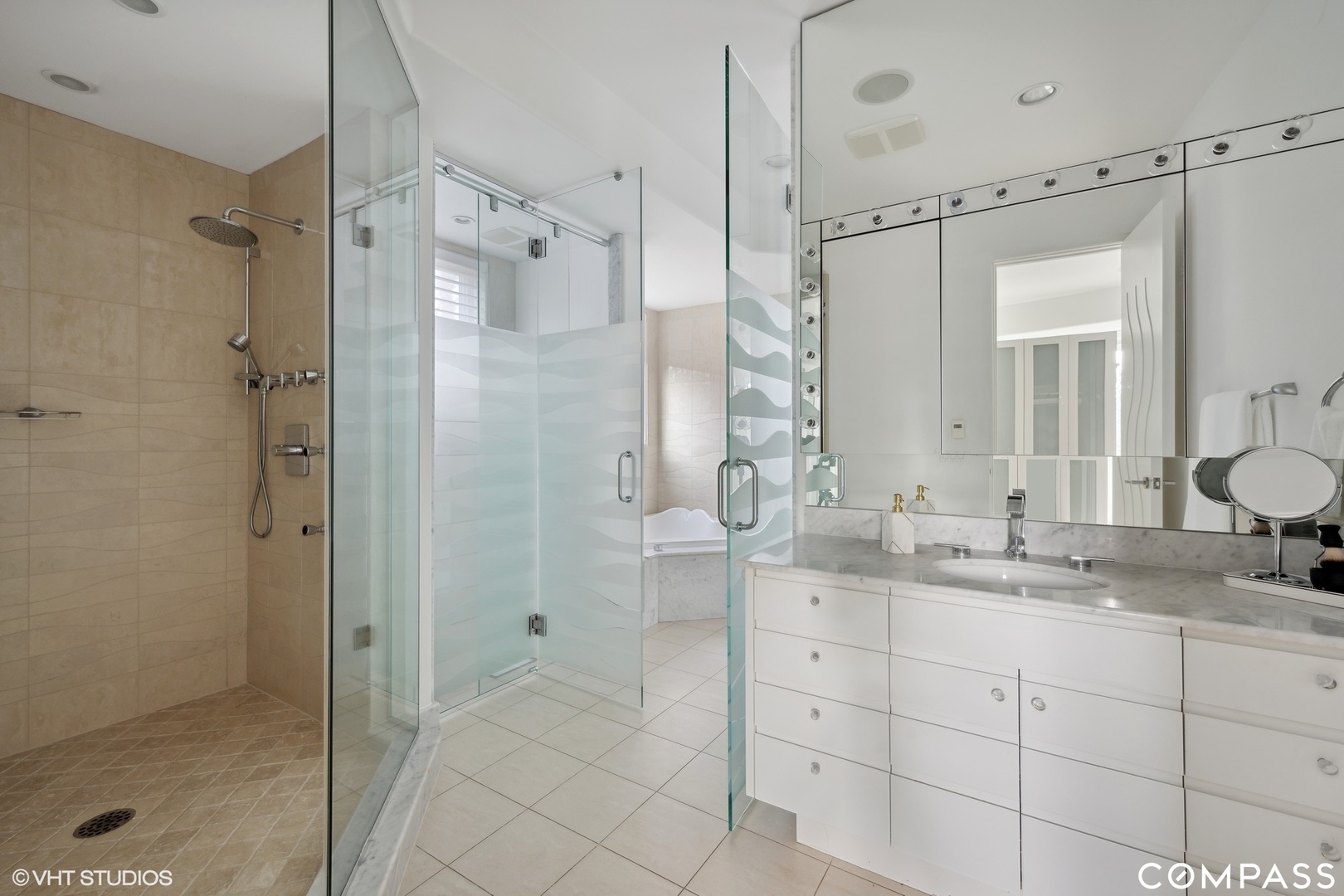 25 Aspen Lane Glencoe, IL 60022 - Photo 27 of 47 a bathroom with a granite countertop sink mirror and shower