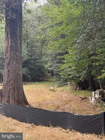 a view of a yard with wooden fence